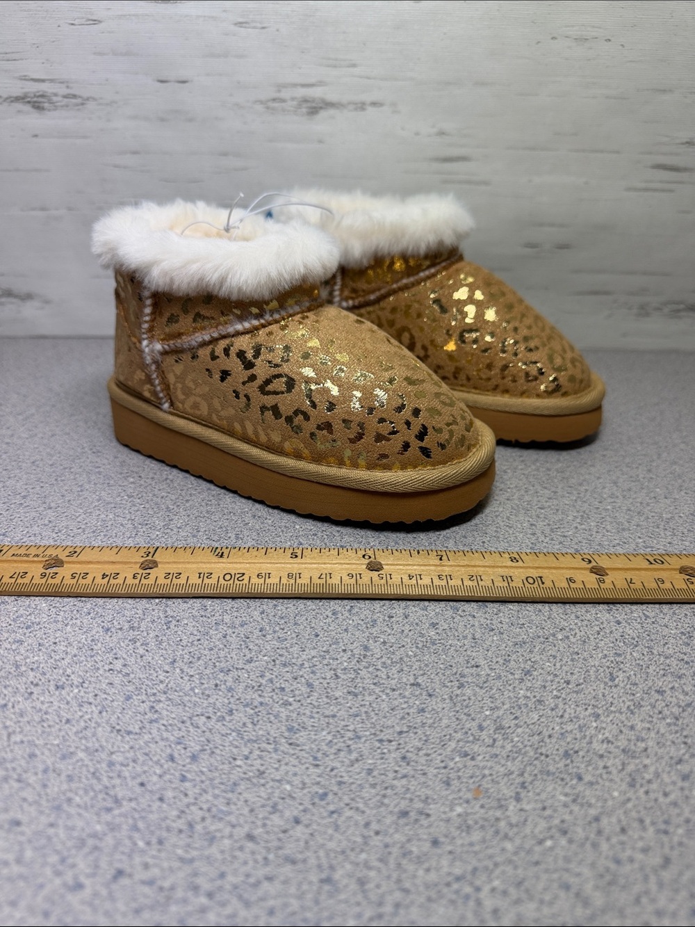 Stride Rite Gold Leopard Faux-Fur Cuff Kids Booties